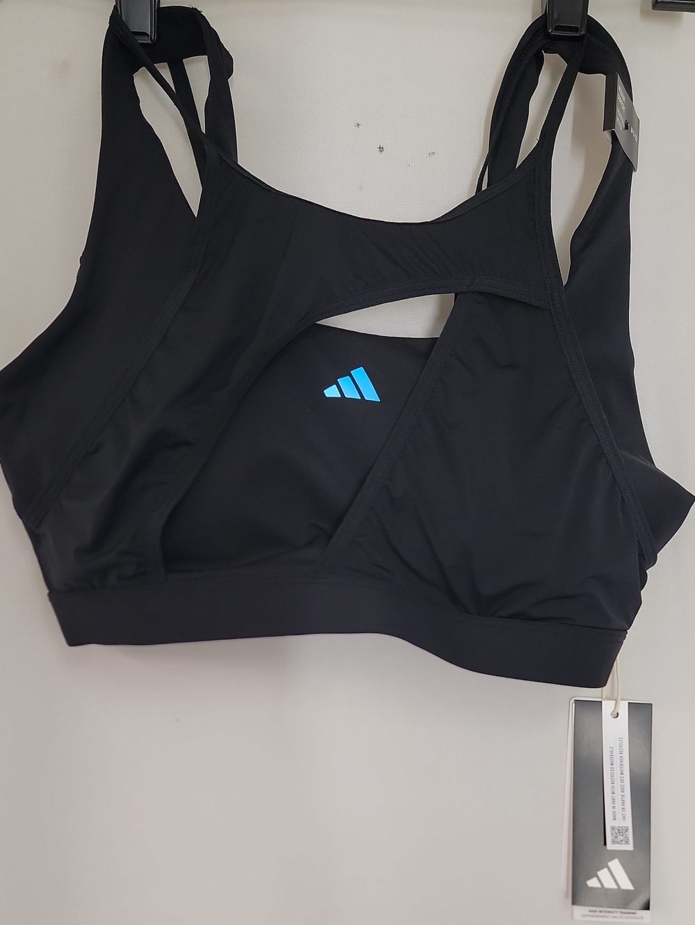 adidas Black Sports Bra with Blue Logo - Medium Support